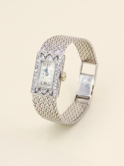 Montre Art Déco or blanc diamants
