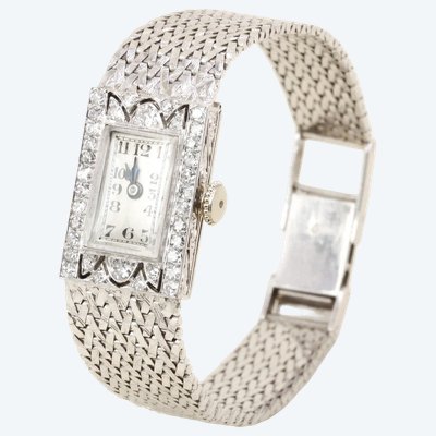 Orologio Art Déco in oro bianco con diamanti