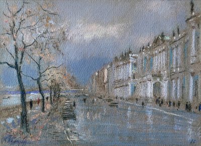 Tableau Pastel "Saint-Pétersbourg" Palais d'hiver signé + cadre
