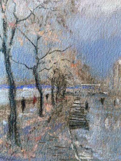 Tableau Pastel "Saint-Pétersbourg" Palais d'hiver signé + cadre