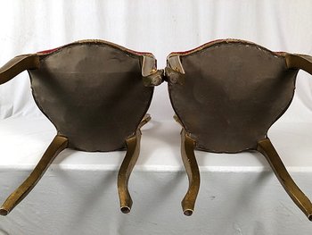 Paar Stühle im Louis XV-Stil aus vergoldetem Holz, Zeit Napoleons III