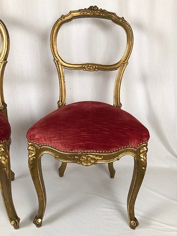 Paar Stühle im Louis XV-Stil aus vergoldetem Holz, Zeit Napoleons III