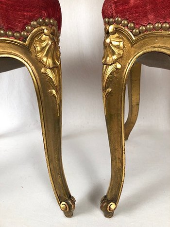 Paar Stühle im Louis XV-Stil aus vergoldetem Holz, Zeit Napoleons III