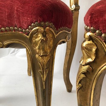Paar Stühle im Louis XV-Stil aus vergoldetem Holz, Zeit Napoleons III