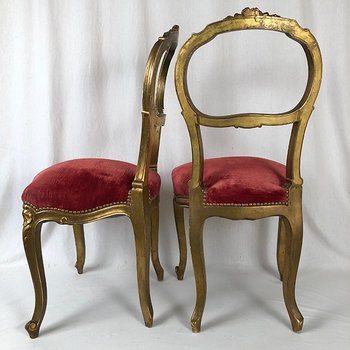 Paar Stühle im Louis XV-Stil aus vergoldetem Holz, Zeit Napoleons III