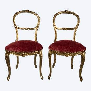 Pair of Louis XV style chairs in gilded wood, Napoleon III period