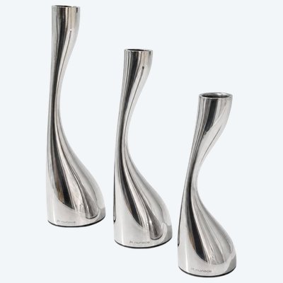 Lot de 3 bougeoirs vintage danois Nuance “Cobra” en aluminium – Design scandinave