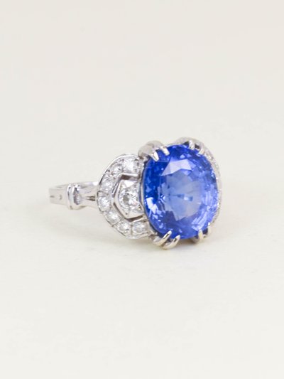 Bague Art Deco saphir Ceylan non chauffé 7,37 carats