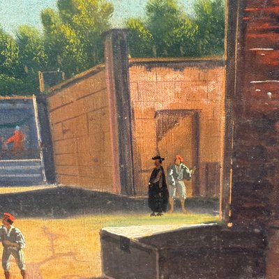 Huile sur toile ancienne représentant les fouilles de Pompéi, XVIIIe siècle, école napolitaine. Dimensions : 56 x 35 cm. Magnifique.