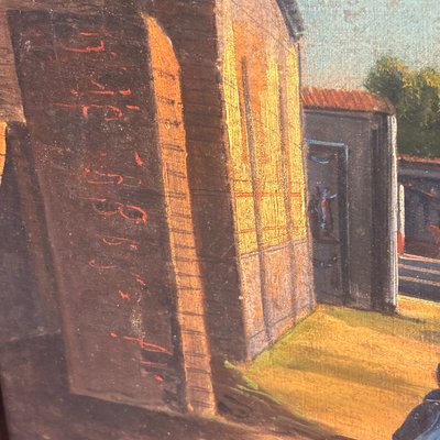 Huile sur toile ancienne représentant les fouilles de Pompéi, XVIIIe siècle, école napolitaine. Dimensions : 56 x 35 cm. Magnifique.