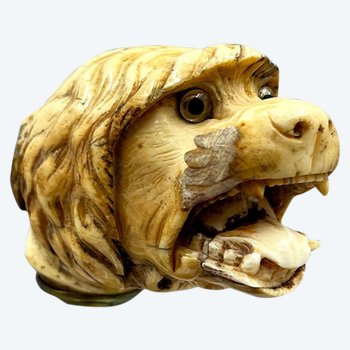 POMMEAU de CANNE à la TÊTE de CHIEN - France - fin du XIXème siècle 