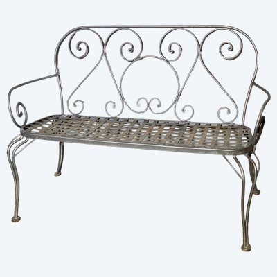 Delightful bench - vintage 1970s - anthracite-colored wrought iron. Dimensions: 118 x 52 cm. Height: 90 cm.