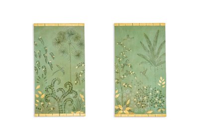 Painted canvas or decorative panel, featuring parrots and foliage. Contemporary. LS6782A1089