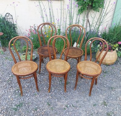 Hervorragendes Set aus 5 antiken Bistrostühlen – 3 authentische Thonet-Stühle