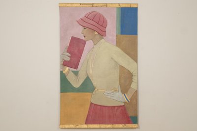 Tela dipinta raffigurante una donna degli anni '50. Opera contemporanea. LS6760C673/1