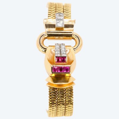 UTI Montre à secret tubogas or jaune diamants rubis calibrés