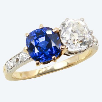 Bague toi et moi saphir diamant taille ancienne