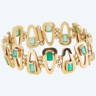Bracelet vintage or jaune émeraudes 5,5 carats