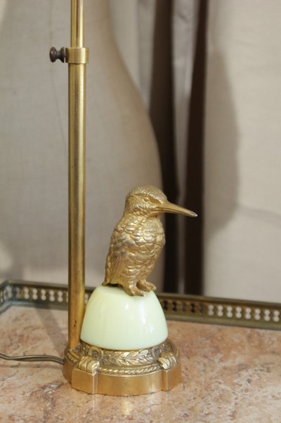 Lampe réglable oiseau en laiton doré et abat-jour 20ème siècle