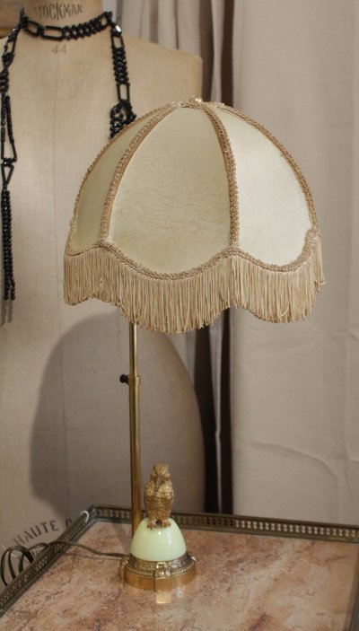 Lampe réglable oiseau en laiton doré et abat-jour 20ème siècle