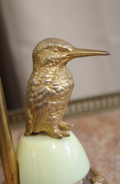Lampe réglable oiseau en laiton doré et abat-jour 20ème siècle