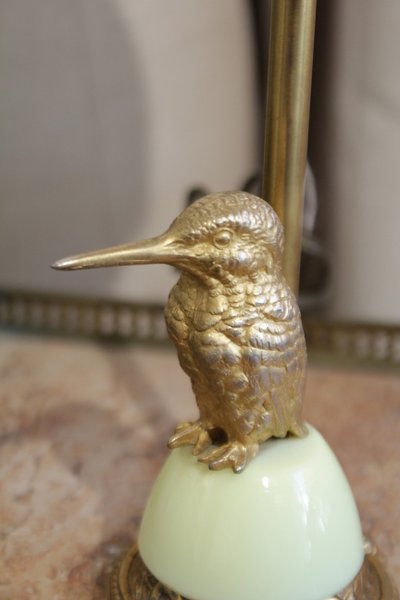 Lampe réglable oiseau en laiton doré et abat-jour 20ème siècle