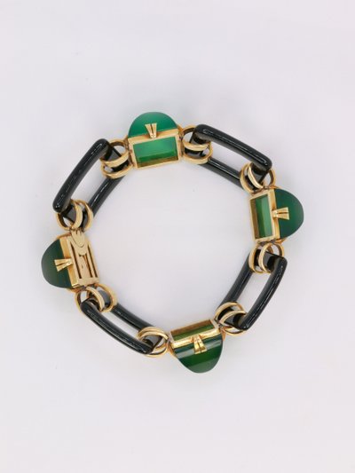 Bracciale Art Déco in oro giallo con onice e crisoprasa