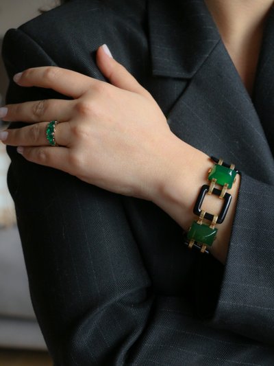 Bracciale Art Déco in oro giallo con onice e crisoprasa