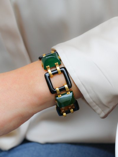 Bracciale Art Déco in oro giallo con onice e crisoprasa