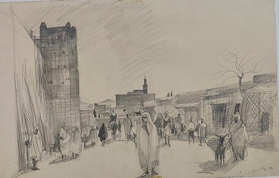 René Cottet - (1902 - 1992) - Morocco - Fez - 4 original drawings - 1934