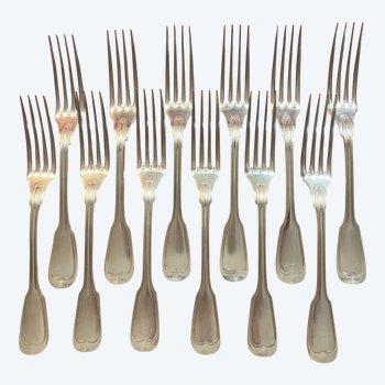 Bel set di 12 forchette grandi Filet in metallo argentato