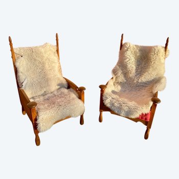 Coppia di poltrone scandinave in rovere