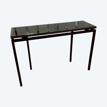 Console Pierre Vandel Alu And Black Glass