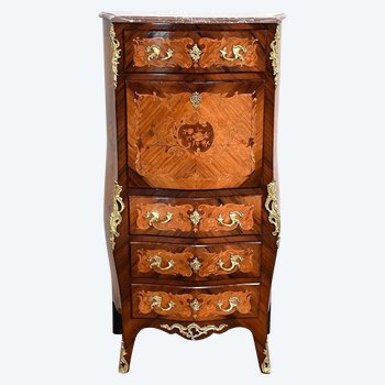 Secretary in Marquetry, Transition Louis XV / Louis XVI - Late 19th century