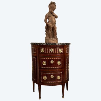 Small Half-moon Marquetry Chest of Drawers Louis XVI Period About 1770