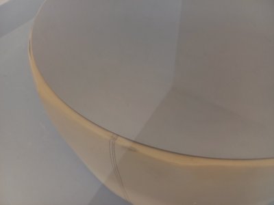 Table basse ronde vintage en verre, cuir et métal style Space Age des années 70