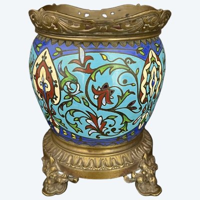 Élégante coupe en bronze et émaux cloisonnés polychromes
