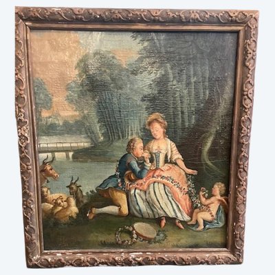 Ecole Française du 18 ème siècle , scène galante d'époque Louis XVI