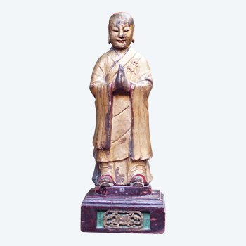 Adorant Chine sculpture bois laqué doré feuille or. Milieu XIX Siècle