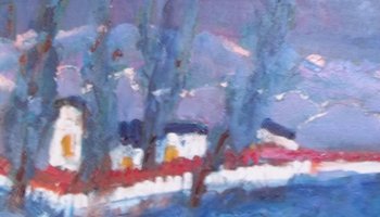 Jacques SAUZE ( 1925-2013 ).field of lavender and cypress.         