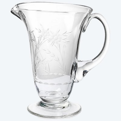 Pichet ancien en verre gravé à la roue décor végétal, Bohême, début XXe sièc