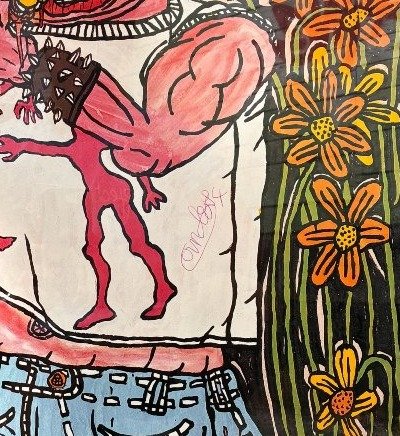Robert Combas exhibition poster for "Pouët Pouët" 1984, signed