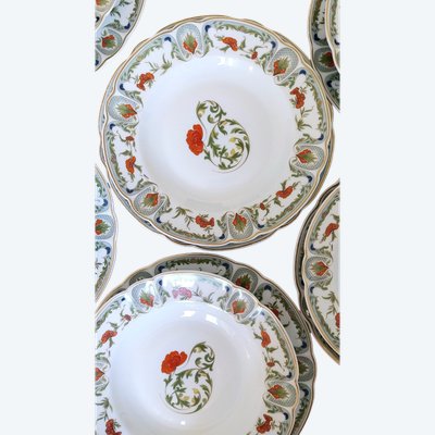 6 assiettes semi-creuses, modèle "Mozart Chantourny" de la manufacture Haviland à Limoges 