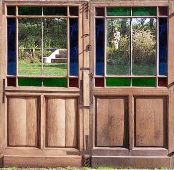 Double Porte Vitrée Ancienne XIXème Pour Atelier Loft Baie Ouverture Pignon Orangerie Portes 