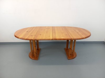 Table à manger ronde scandinave vintage style Rainer Daumiller en pin des années 60 70 avec rallonge
