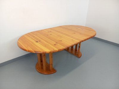 Table à manger ronde scandinave vintage style Rainer Daumiller en pin des années 60 70 avec rallonge