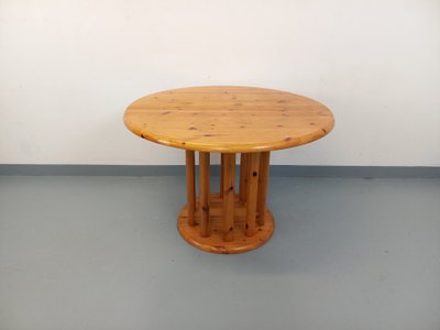 Table à manger ronde scandinave vintage style Rainer Daumiller en pin des années 60 70 avec rallonge