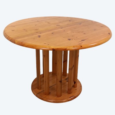 Table à manger ronde scandinave vintage style Rainer Daumiller en pin des années 60 70 avec rallonge