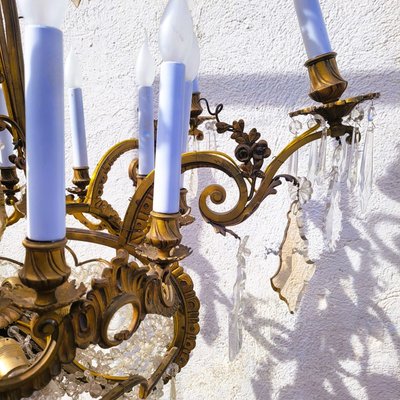 Grand lustre H130cm, bronze et cristal, début XXème siècle