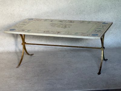 Wrought-iron coffee table with marble top